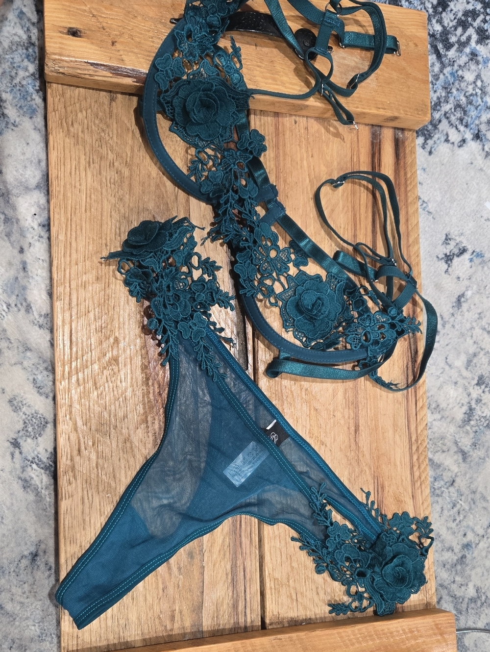 Teal Floral Appliqué Lace Lingerie Set